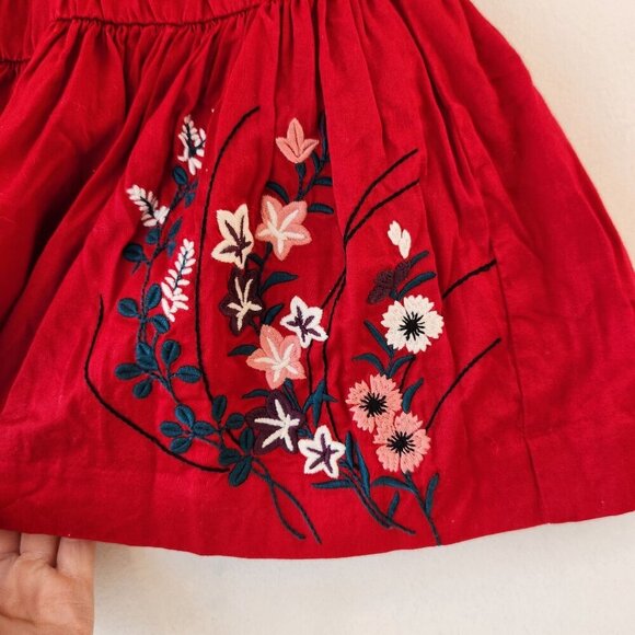 Tea Collection Red Cotton Dress Floral Emboirderey w/ Bloomers Girls 3-6 Months - Picture 4 of 12